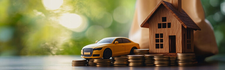 Investment concept: happy family buying a house, symbolizing financial success and stability.